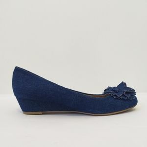 Kenneth Cole 'Take A Swing' Denim Flower Toe Wedge